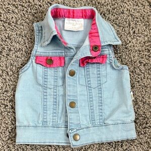 Rosie Pope Light Blue Jean Vest with Pink Trim